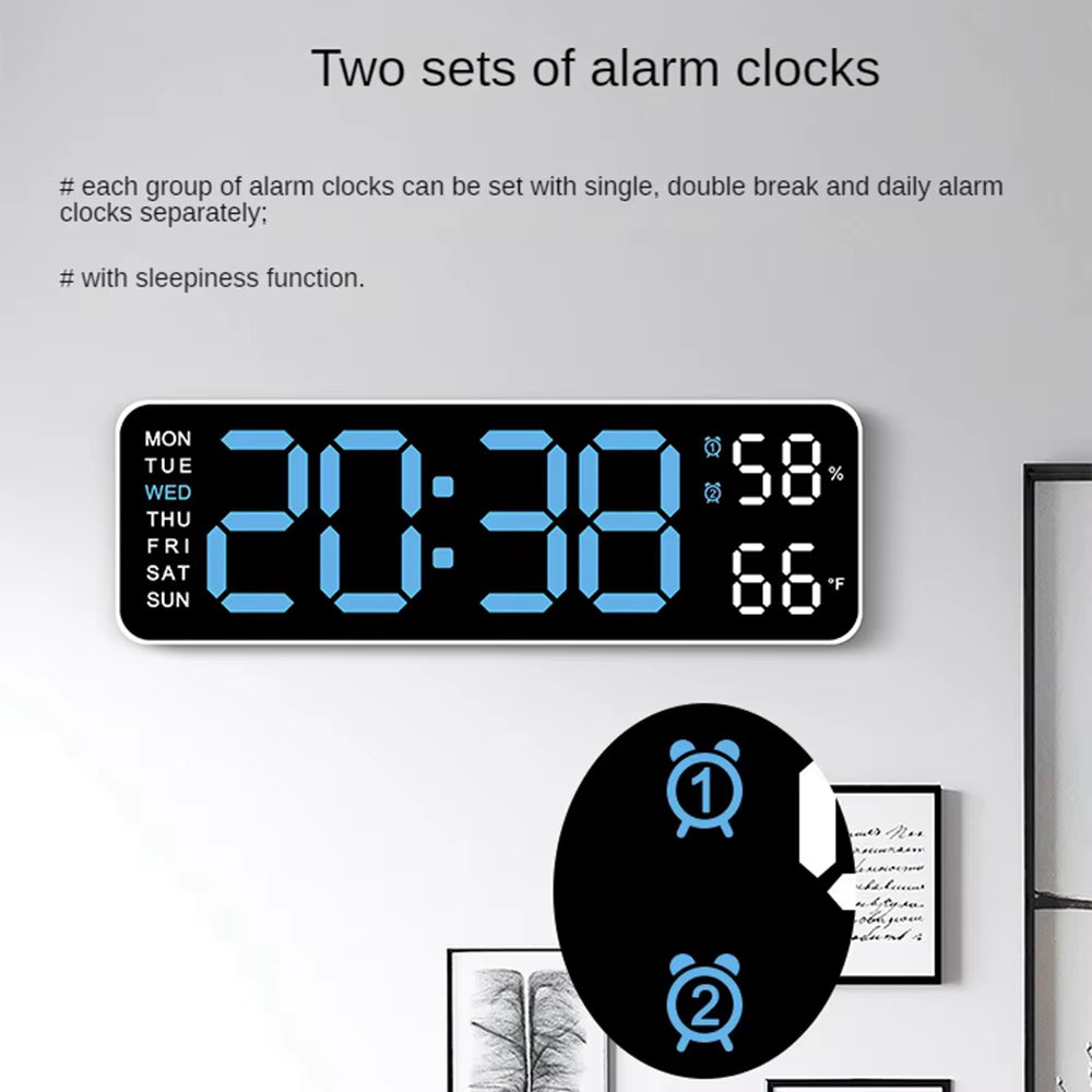 Large LED Digital Wall Clock – With Temperature, Humidity & Week Display